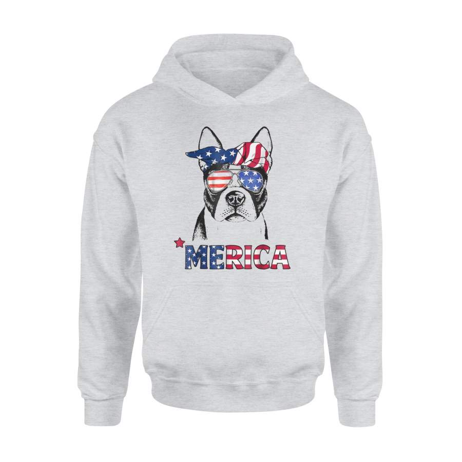 Boston Terrier Mom USA American Flag For 4th Of July Premium Hoodie