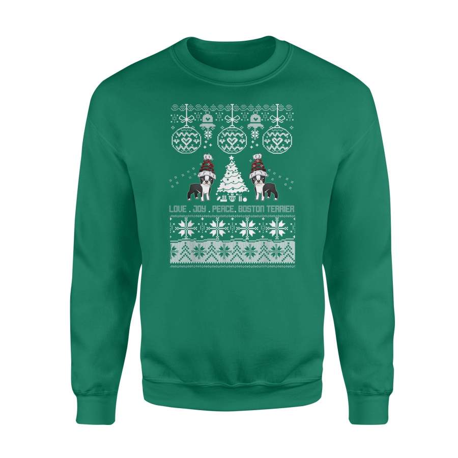 Boston Terrier Christmas Sweater Love Joy Peace Sweatshirt