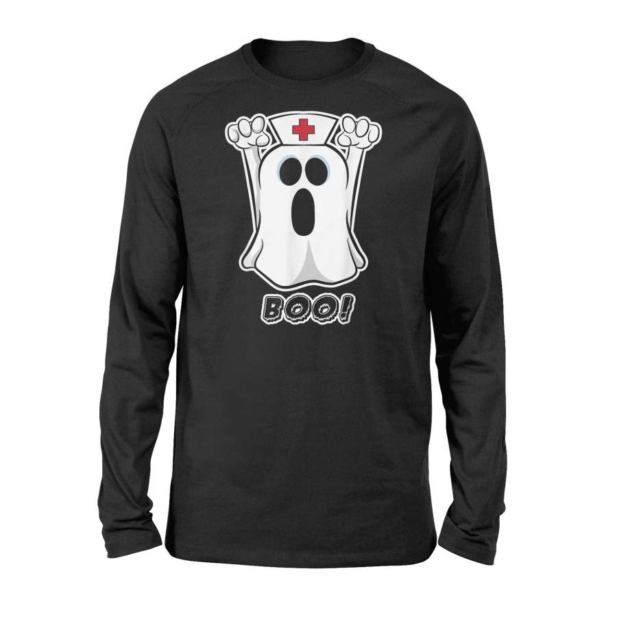 Funny Scary Halloween Night Boo Nurse Ghost Women Girls Gift Long Sleeve T-Shirt