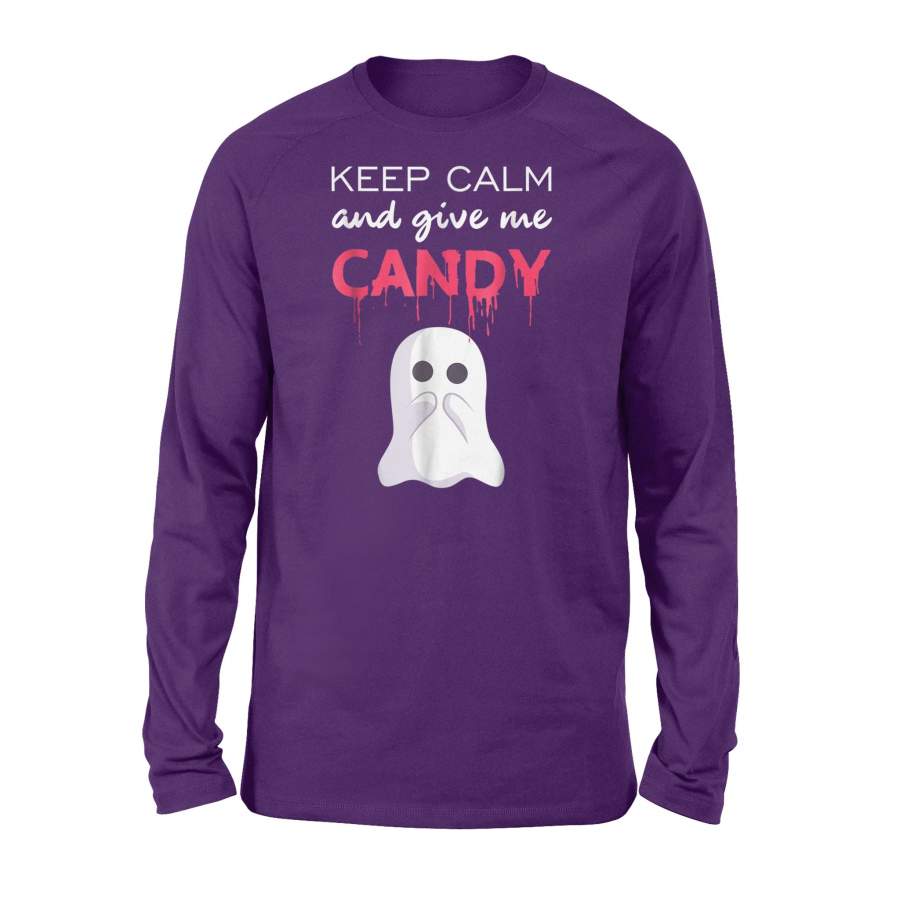 Halloween Ghost Keep Calm And Give Me Candy Funny Long Sleeve T-Shirt