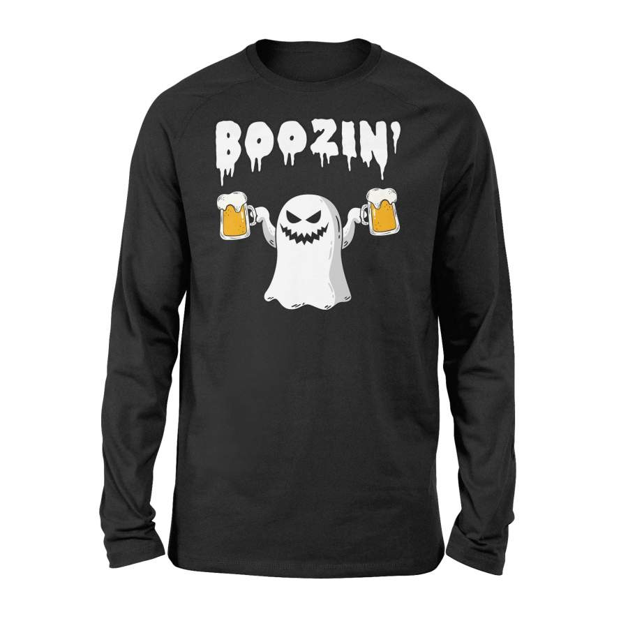 Ghost Halloween Boozin’ Funny Beer Drinking Party Halloween Long Sleeve T shirt