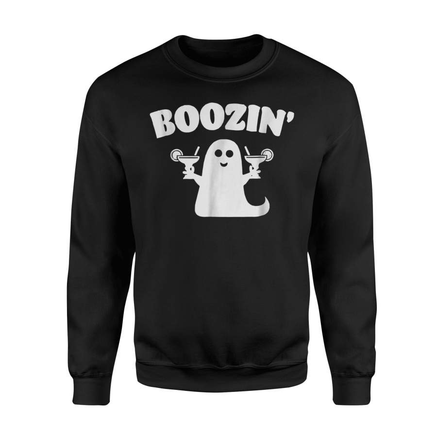 Funny Halloween Boozin Ghost Wine Drinking Distressed Halloween Sweatshirt