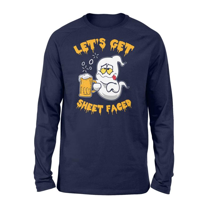 Halloween Ghost Beer Lets Get Sheet Faced Drinking Halloween Long Sleeve T shirt