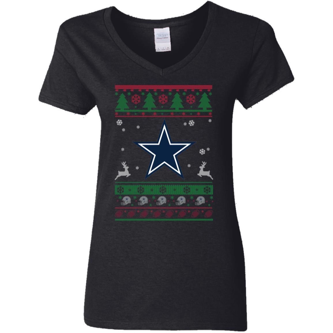 Dallas Cowboys Logo Football Teams Ugly Christmas Sweater Women V-Neck T-Shirt