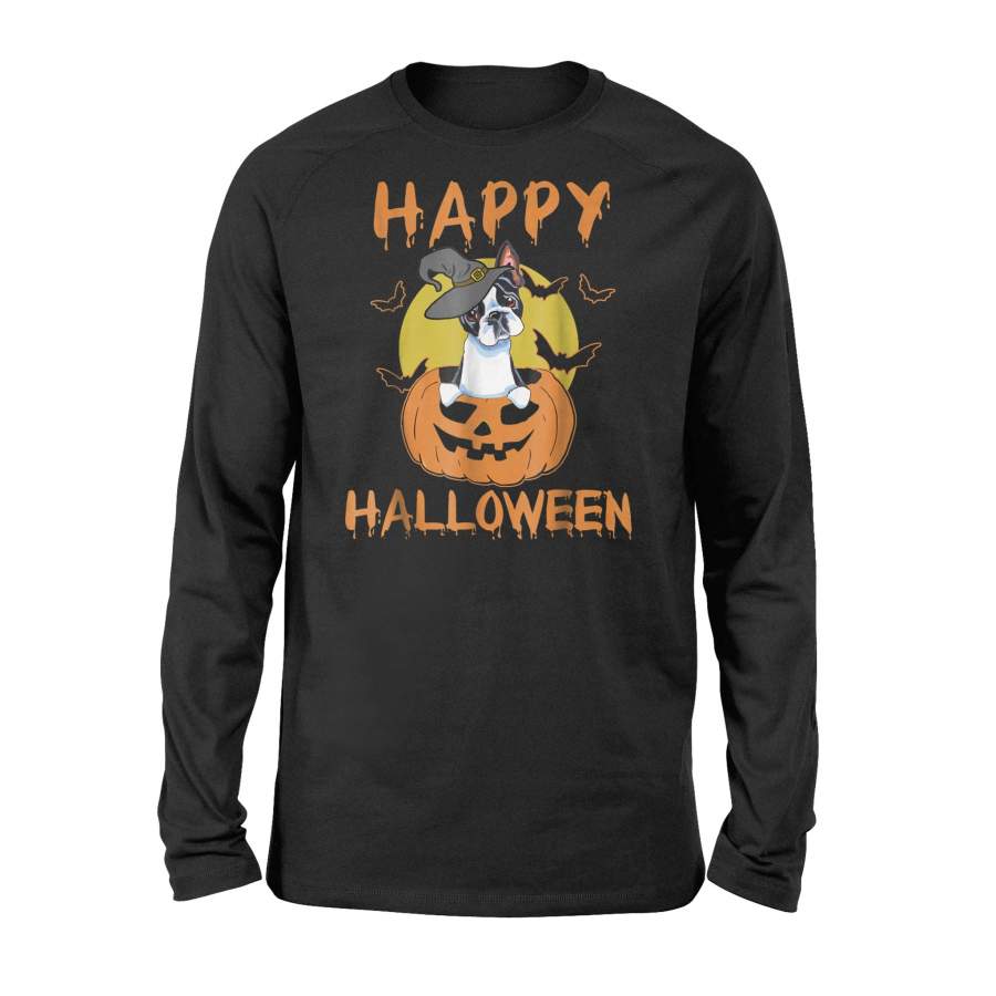 Boston Terrier Funny Happy Halloween Long Sleeve T shirt