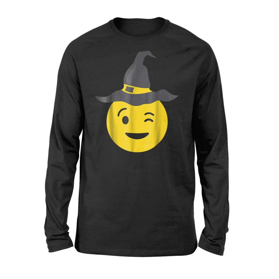 Emoji Wink Blink Winky Witch Hat Funny Halloween Long Sleeve T shirt