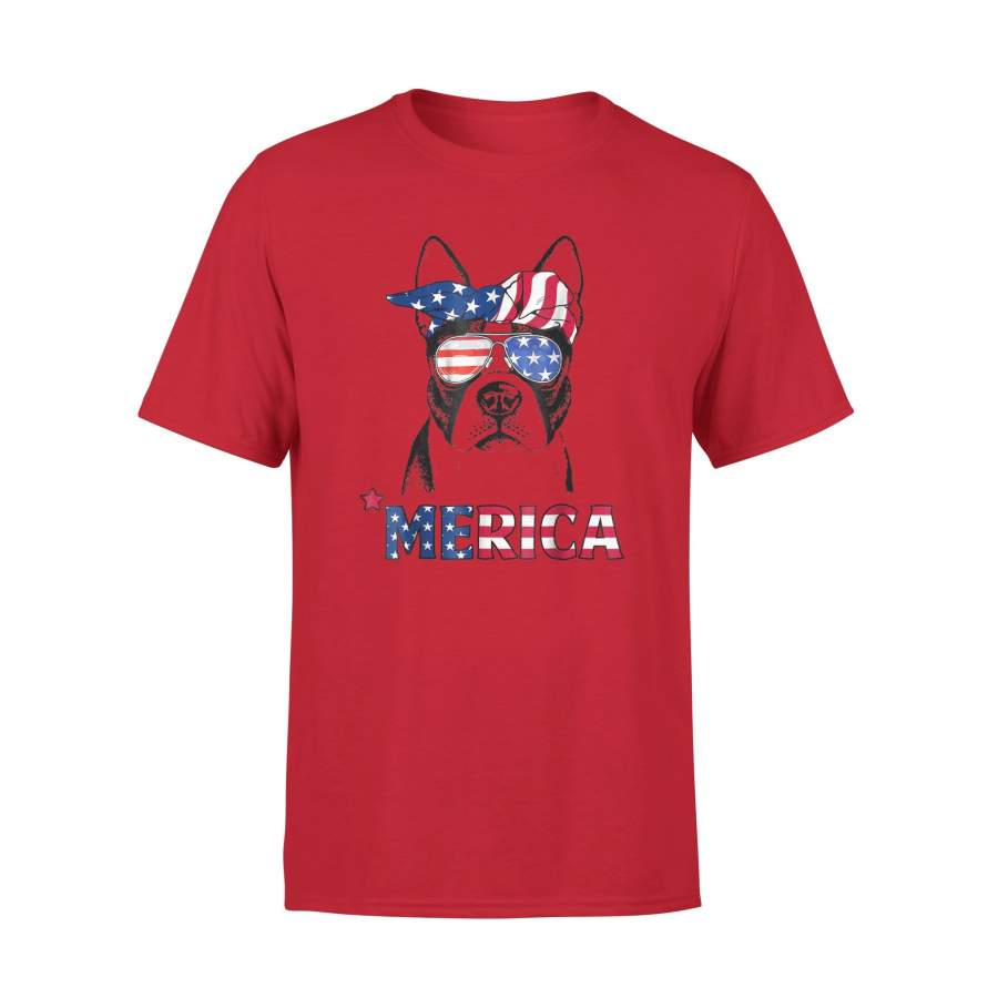 Boston Terrier Mom USA American Flag For 4th Of July Premium T-Shirt