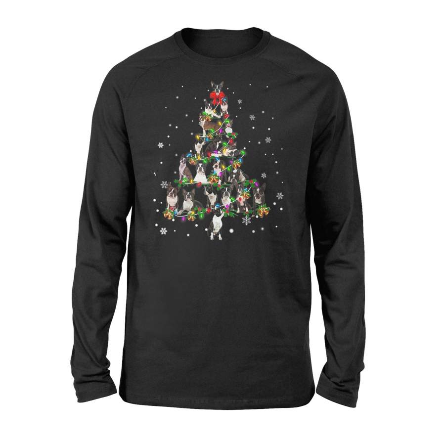 Boston Terrier Dog Christmas Tree T Shirt – Standard Long Sleeve