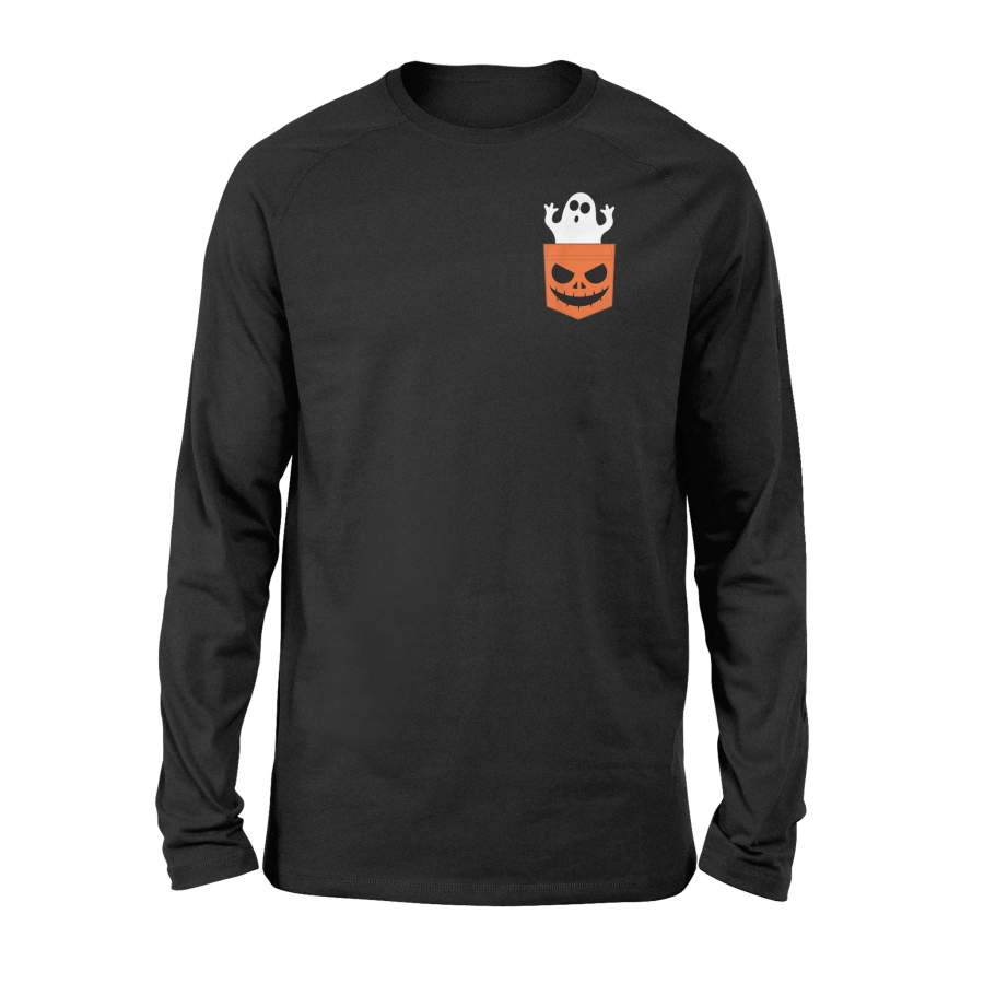 Halloween T-Shirt Pocket Scary Ghost T-Shirt – Standard Long Sleeve