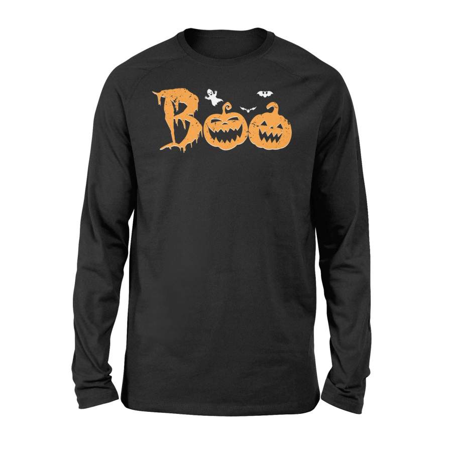 Halloween T-Shirt Boo Pumpkin T Shirt With Bat And Ghost Shirt – Standard Long Sleeve