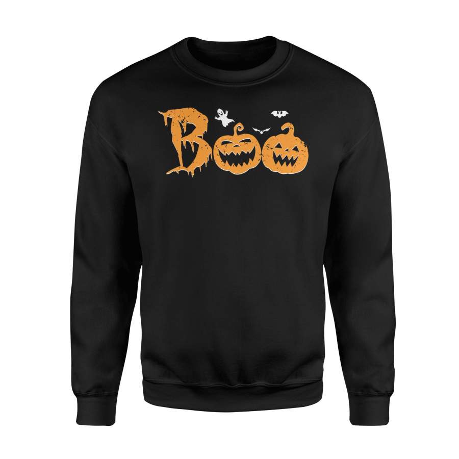 Halloween T-Shirt Boo Pumpkin T Shirt With Bat And Ghost Shirt – Standard Fleece Sweatshirt