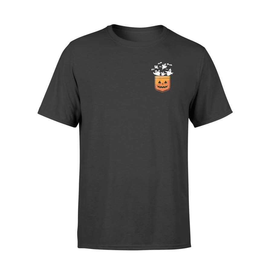 Halloween T Shirt Ghost Flyiing Pocket T-Shirt Pumpkin Pocket Shirt – Standard T-shirt