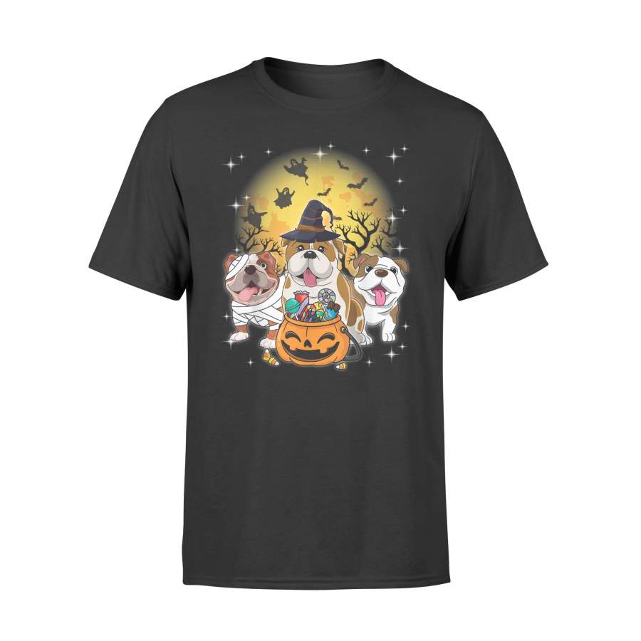 Halloween T Shirt Bulldog Mummy Witch Dog Moon Ghosts T Shirt – Standard T-shirt