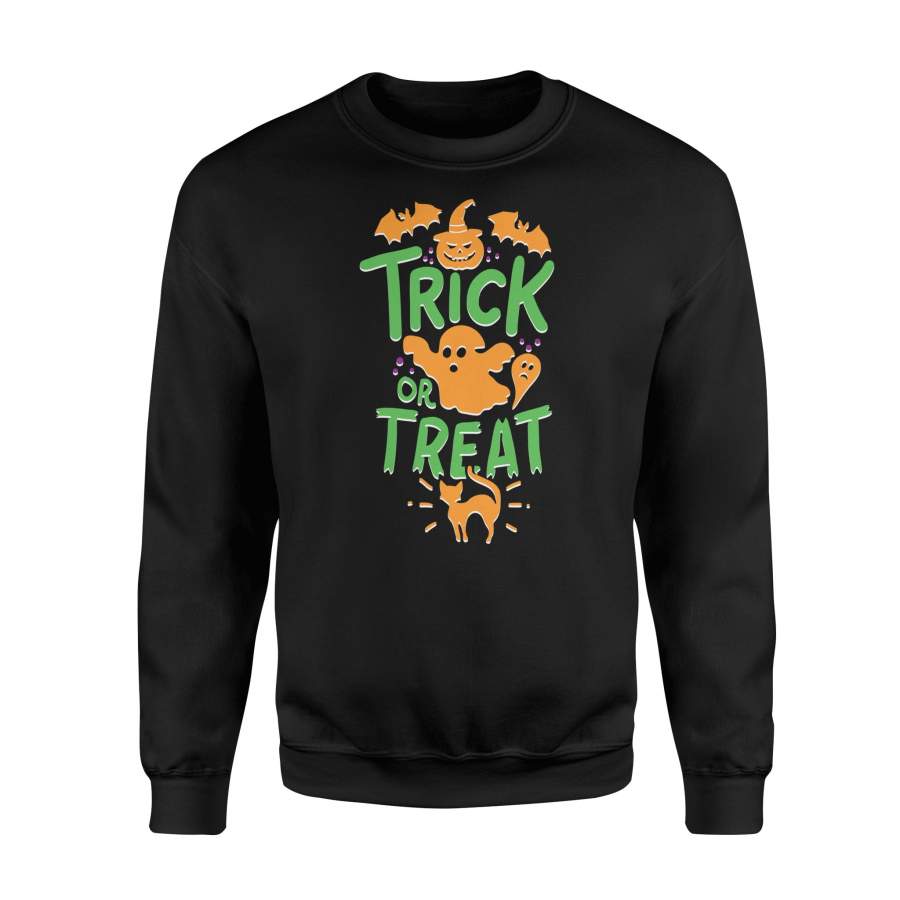 Halloween T Shirt Trick Or Treat T-Shirt Bat Ghost Pumpkin Cat Shirt – Standard Fleece Sweatshirt