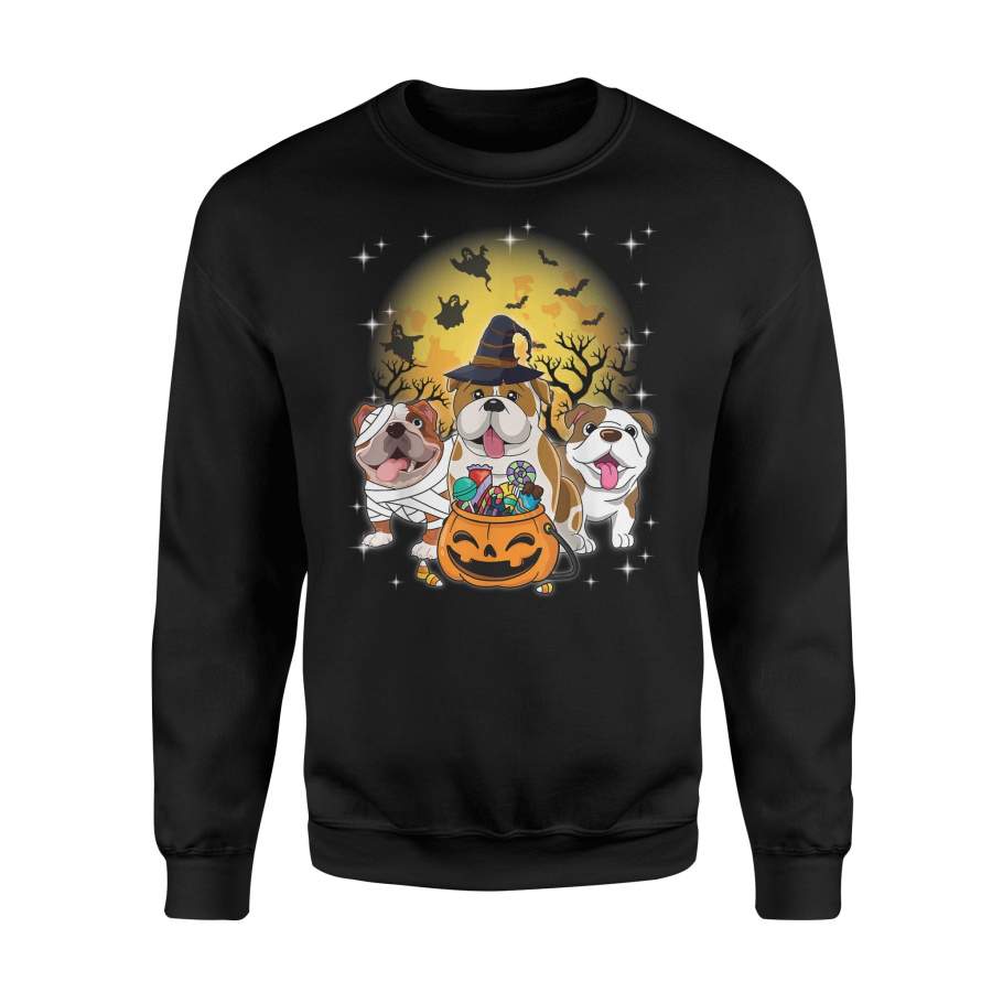 Halloween T Shirt Bulldog Mummy Witch Dog Moon Ghosts T Shirt – Standard Fleece Sweatshirt