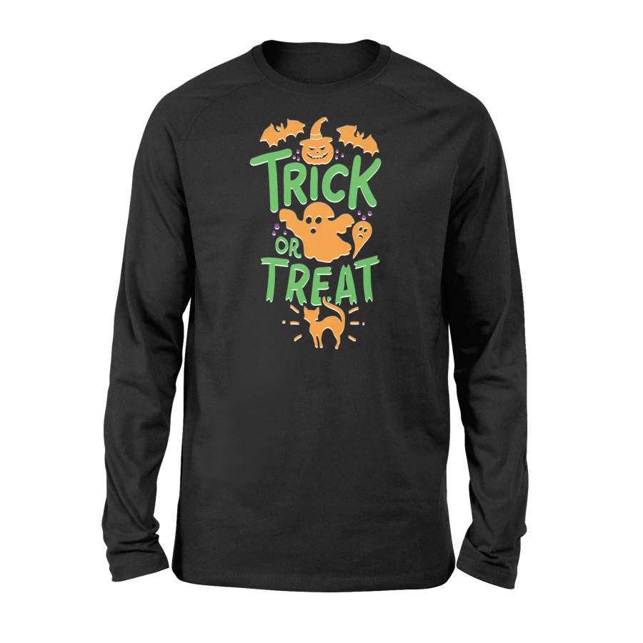 Halloween T Shirt Trick Or Treat T-Shirt Bat Ghost Pumpkin Cat Shirt – Standard Long Sleeve