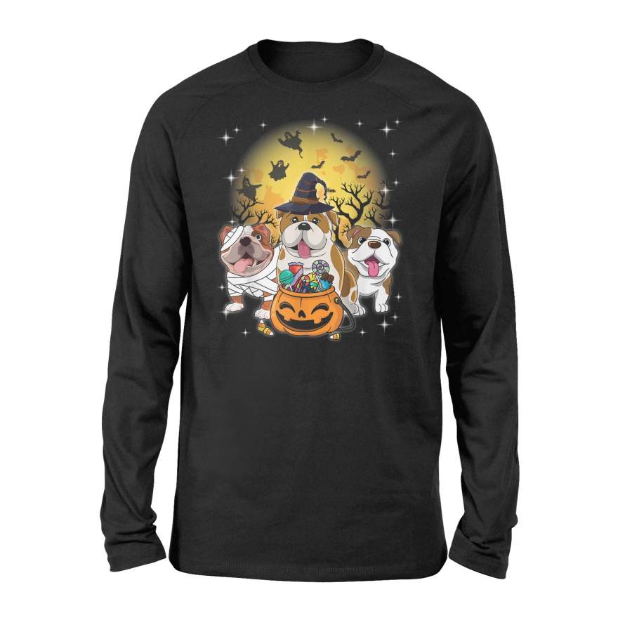 Halloween T Shirt Bulldog Mummy Witch Dog Moon Ghosts T Shirt – Standard Long Sleeve