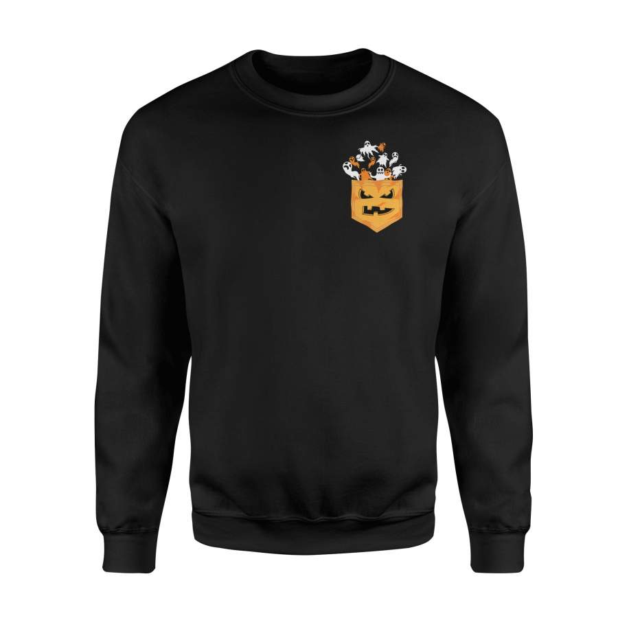 Halloween T Shirt Spooky Ghost Pumpkin Pocket Shirt – Standard Fleece Sweatshirt