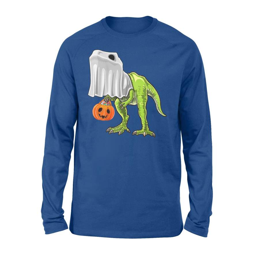 Halloween Tshirt T-Rex Dinosaur Ghost Trick or Treat Tshirt – Standard Long Sleeve