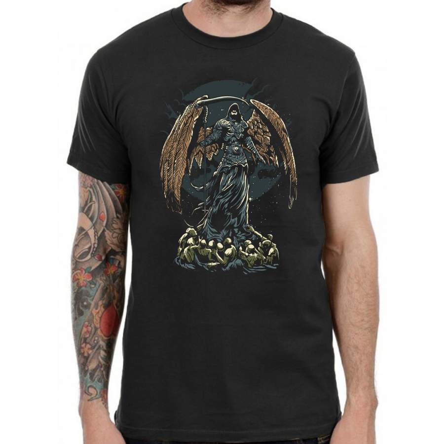 Dark Angel T Shirt Grim Reaper Punk Gamer Anime Tee Tattoo Gothic Demon Ghost Men Casual Shirt