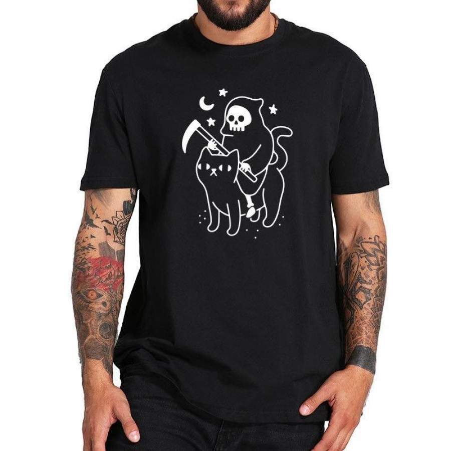 Ghost Skull Cat Tshirt Creative Design Men T-Shirt Soft Cotton Tops Funny Women