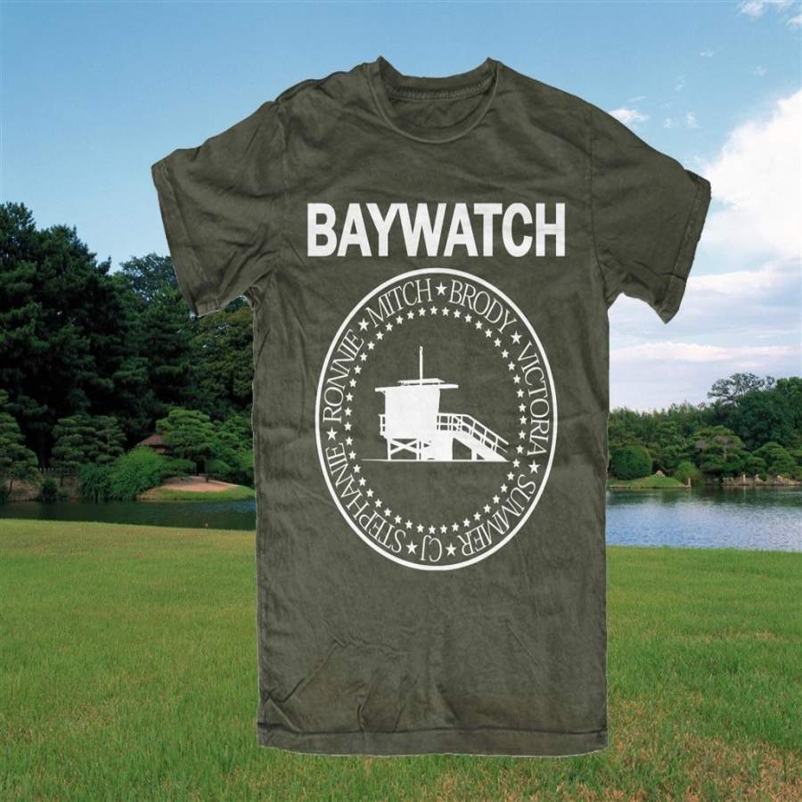 Baywatch 2 T-Shirt Oliv Lifeguard David Hasselhoff,Kult,Miami,Florida,Lifeguard