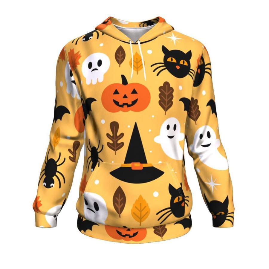 Halloween Ghost Skull Pumpkin And Black Cat Halloween Hoodie Over Print