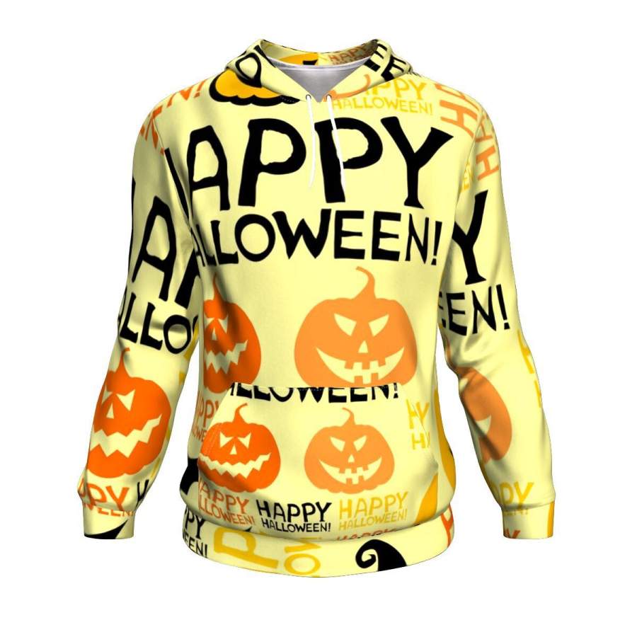 Bats and Pumpkin Funny Ghost With Halloween Hoodie Over Print