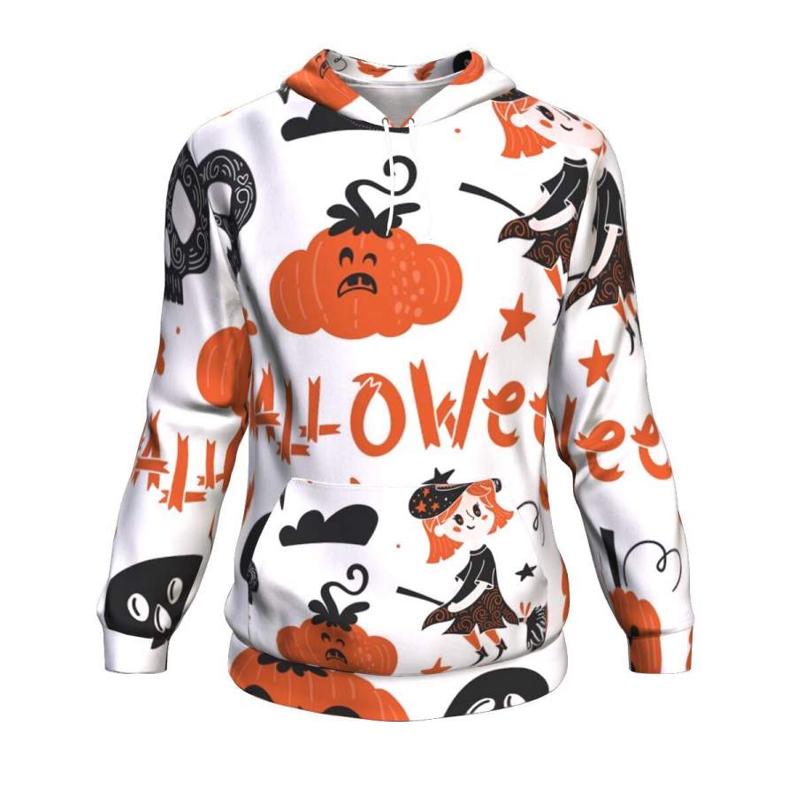 Ghost, Cat, Skulls, Bats With Halloween Hoodie Over Print