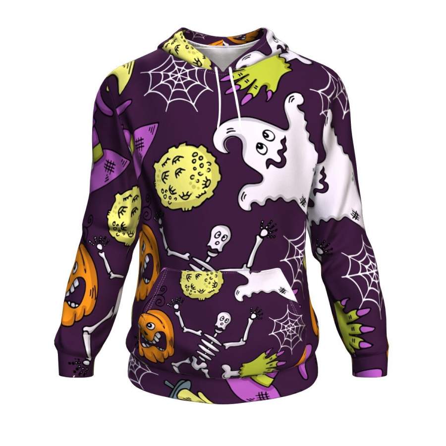 Cute Ghost With Halloween Hoodie Over Print