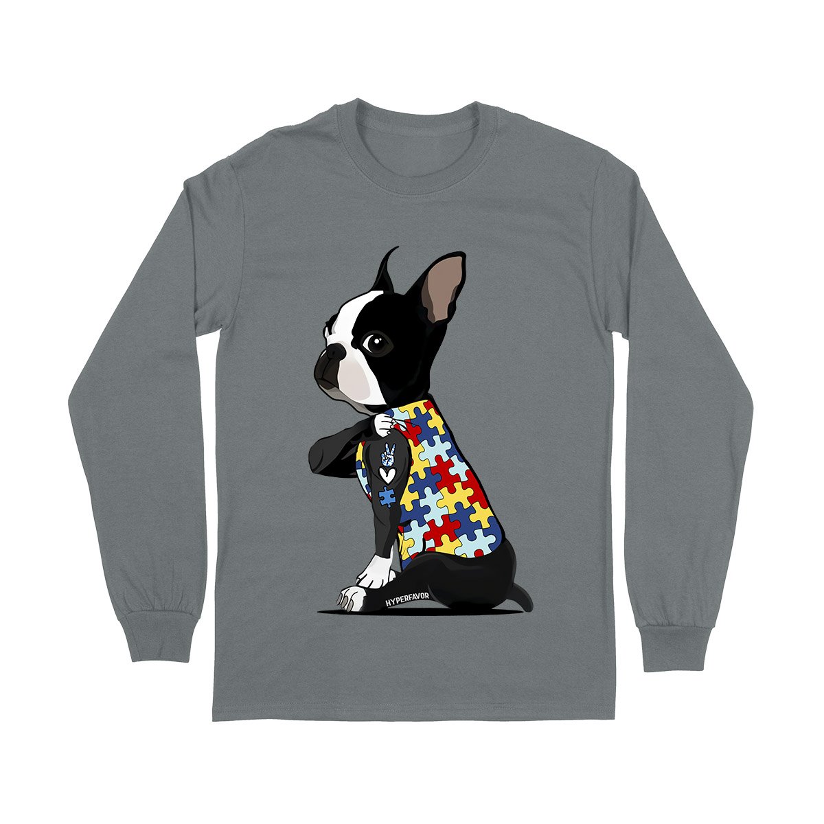 Boston Terrier Autism Awareness Peace Love Ez06 0504 Long Sleeve T-Shirt