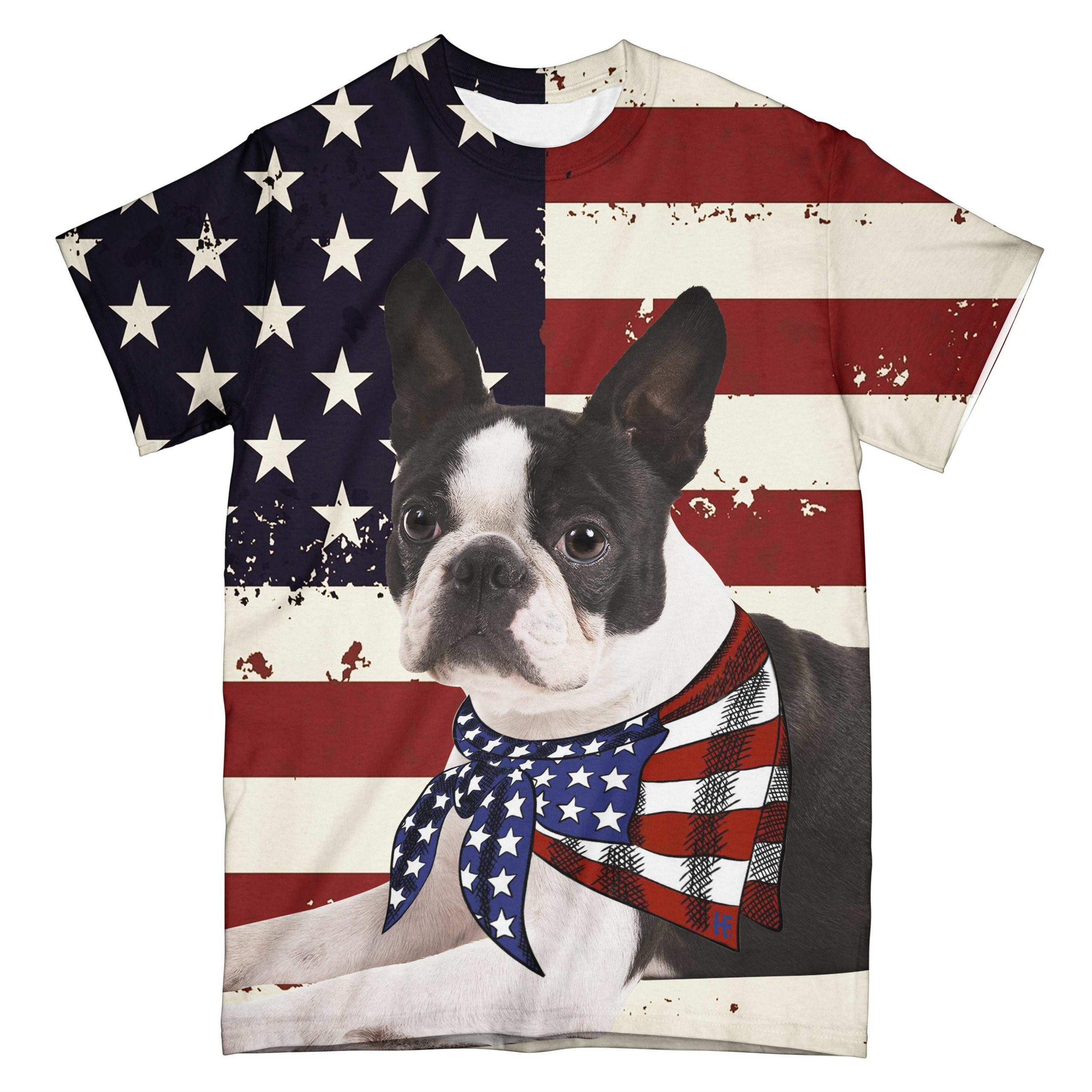 American Flag Boston Terrier Fun Ez03 2603 All Over T-Shirt