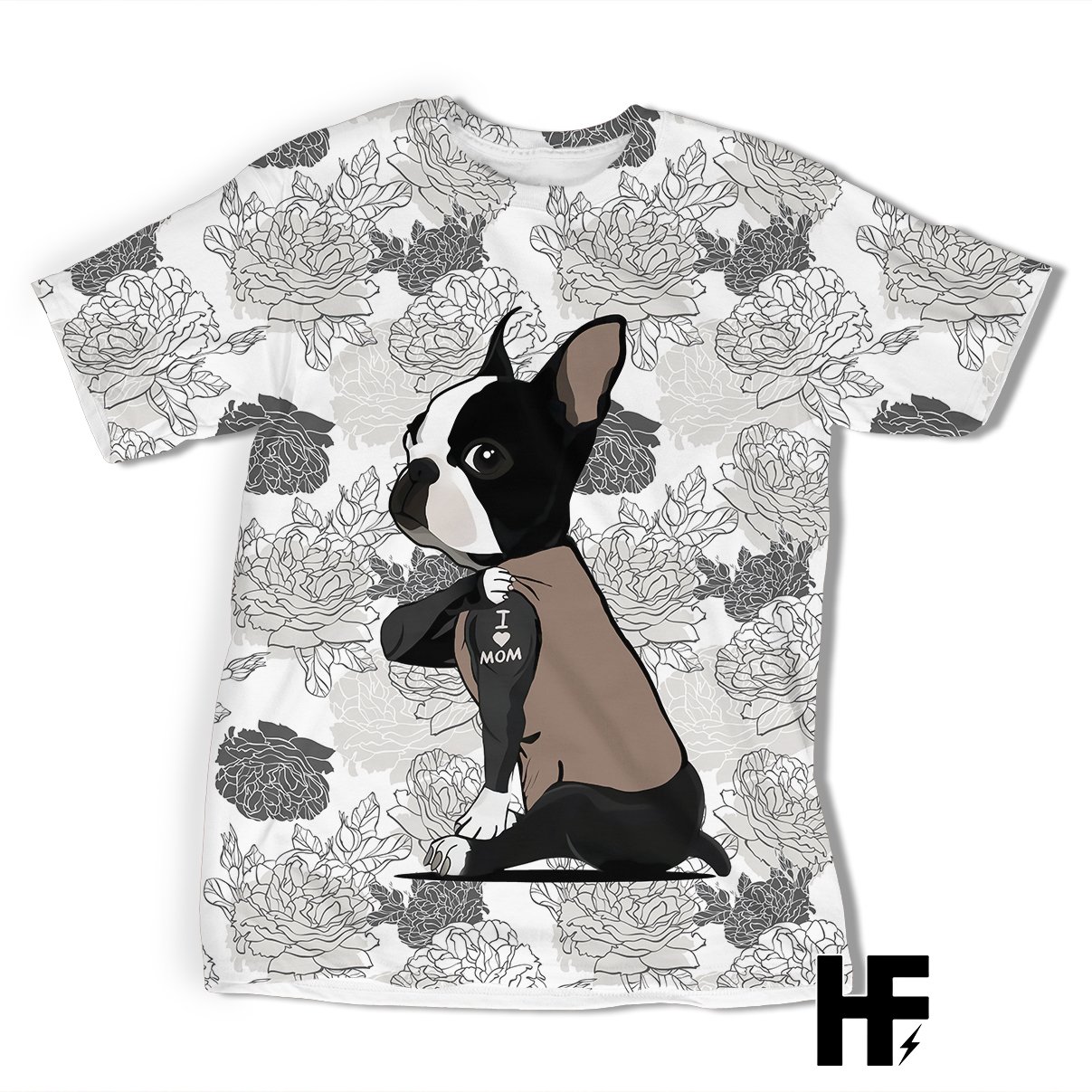 Boston Terrier Tattoo I Love Mom Floral Ez01 1103 All Over T-Shirt