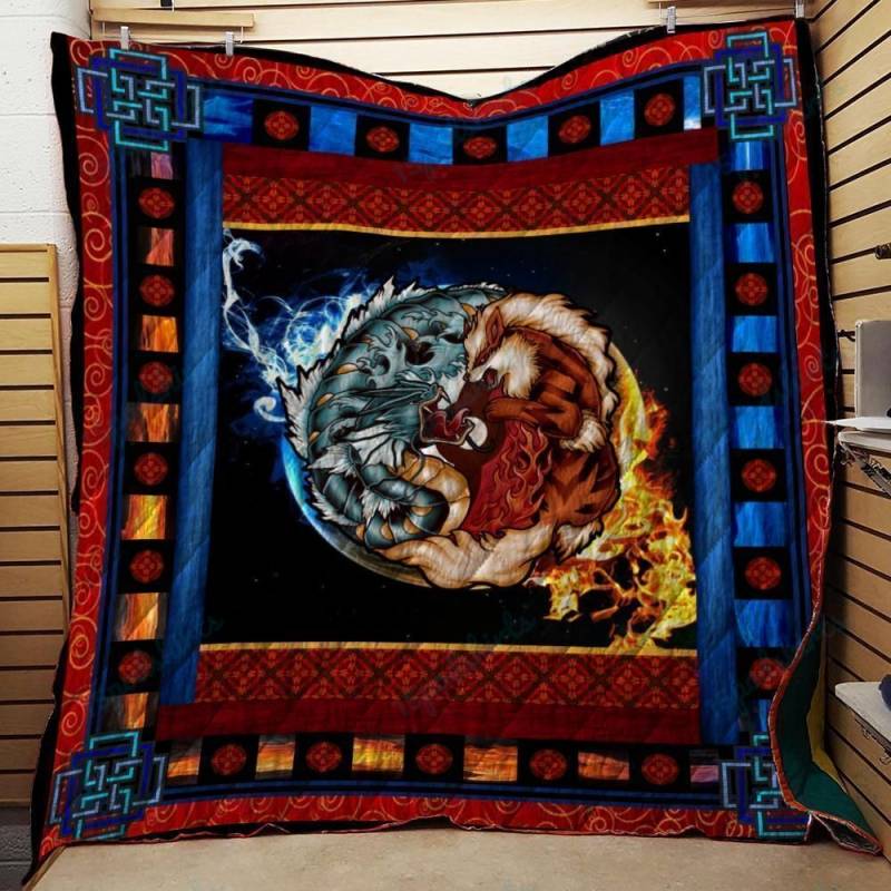 BC Pokemon The Tiger And The Dragon Gyarados Yin Yang 3D Quilt Blanket