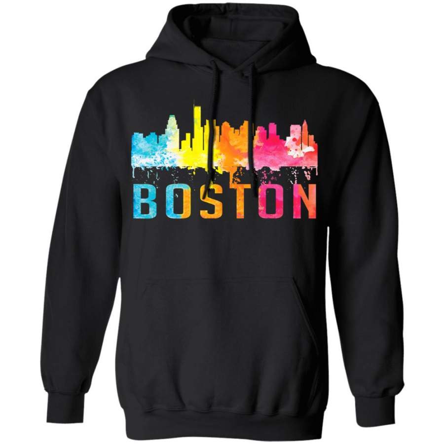 Boston Massachusetts Retro Watercolor Skyline Souvenir Hoodie