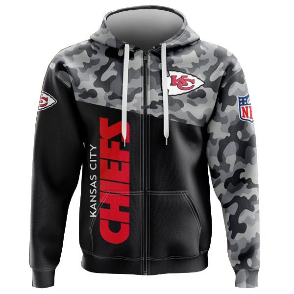 Camo Kansas City Chiefs Zip Hoodie Sweatshirt 2