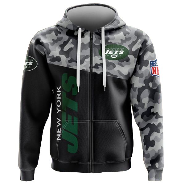 Camo New York Jets Zip Hoodie Sweatshirt 2