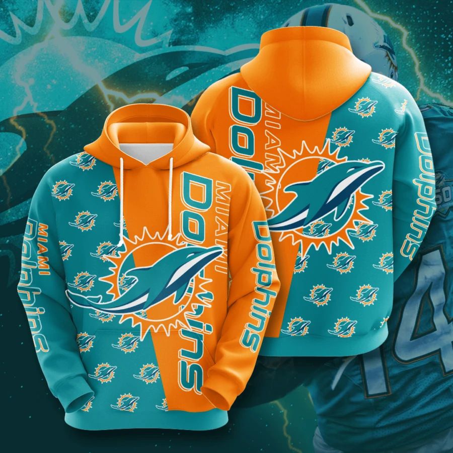 3D DIGITAL PRINT SPORTS SWEATSHIRT PULLOVER HOODIES MIAMI DOLPHINS