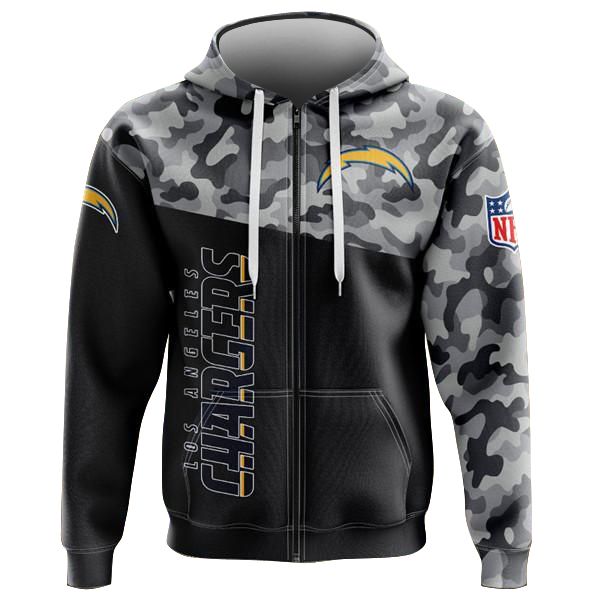 Camo Los Angeles Chargers Zip Hoodie Sweatshirt 2