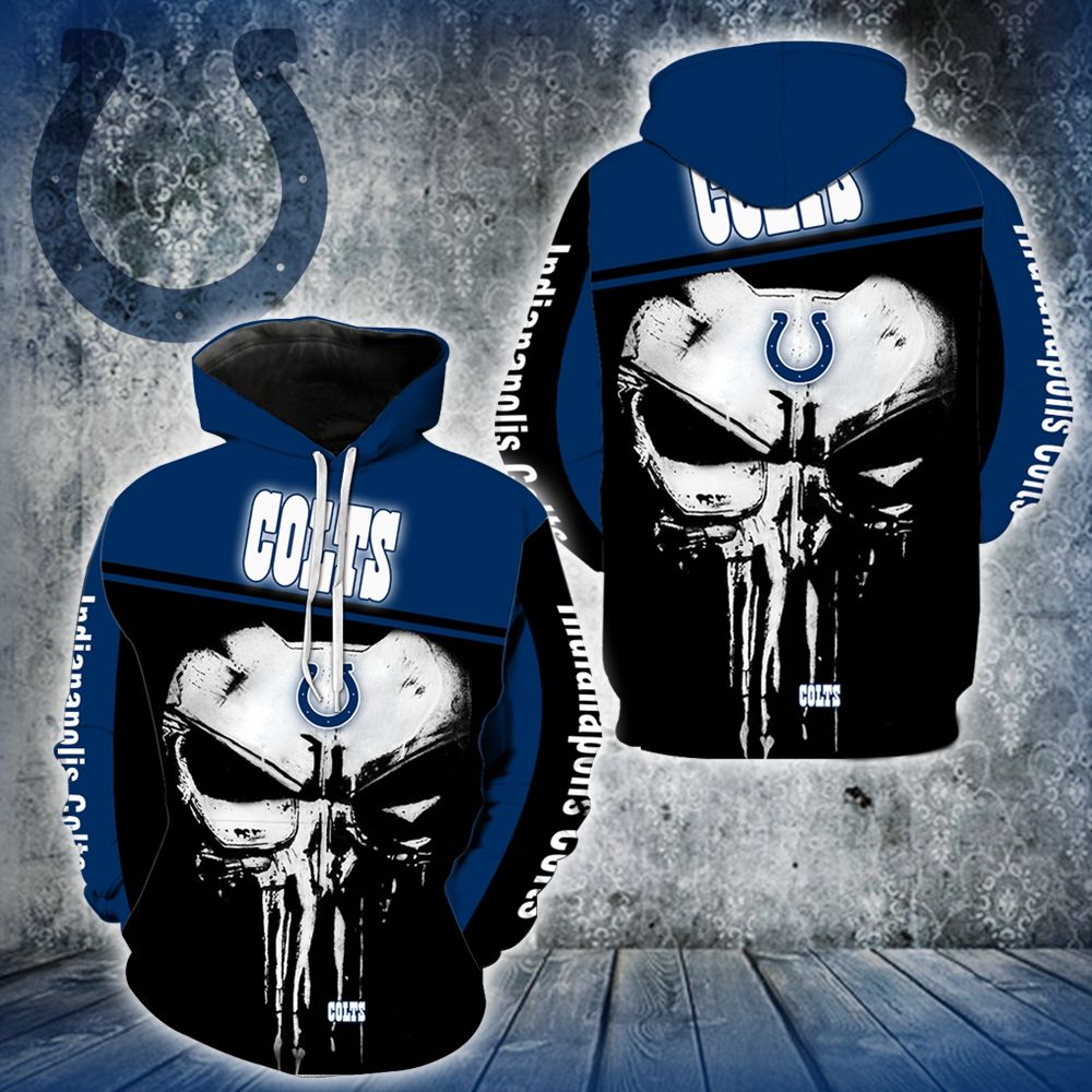 3D DIGITAL PRINT SPORTS PULLOVER HOODIES PUNISHER &INDIANAPOLIS COLTS