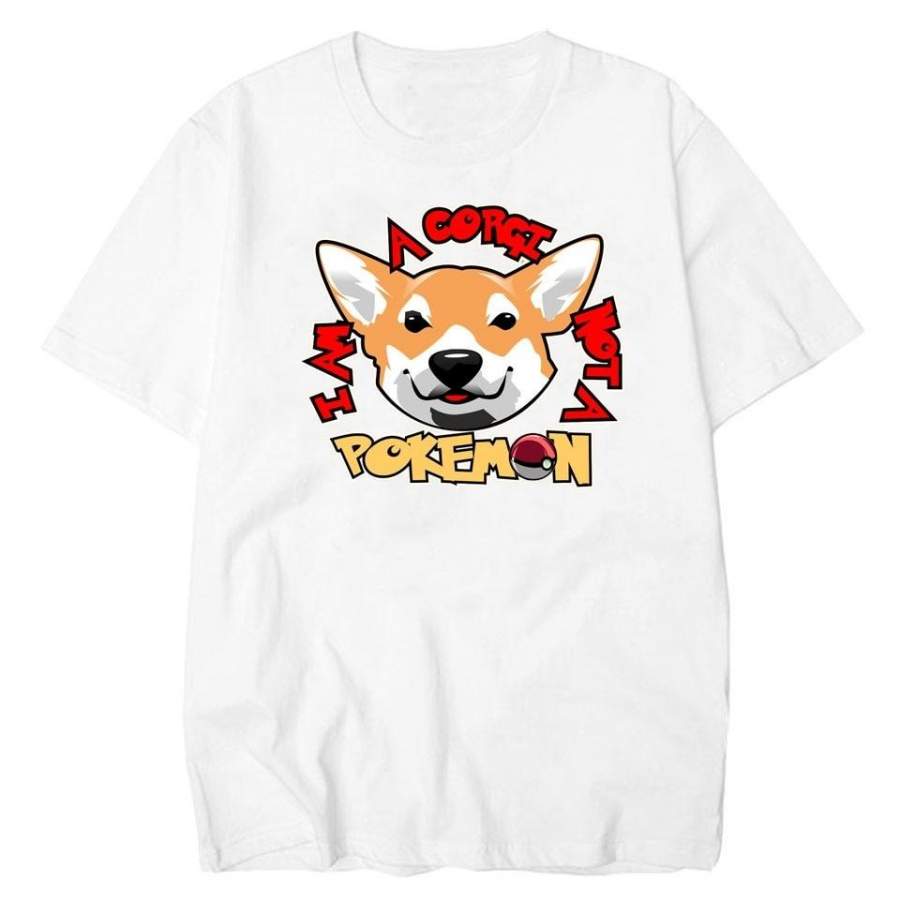 Not A Pokemon Funny Print T Shirt Brand Fashion Men’s T-Shirts Corgi Kawaii Cotton Tshirt Men Short Sleeve Cartoon Tee