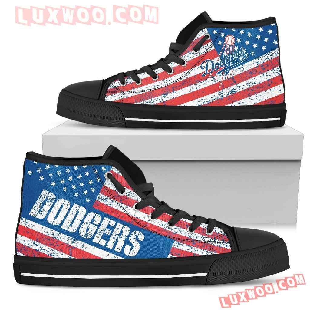 America Flag Italic Vintage Style Los Angeles Dodgers High Top Shoes Sport Sneakers