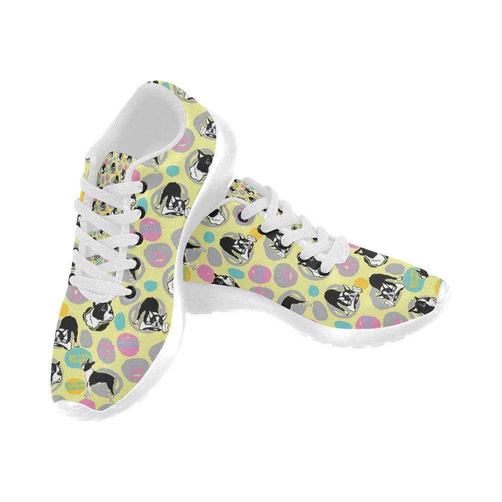 Boston Terrier Pattern White Sneakers Shoes