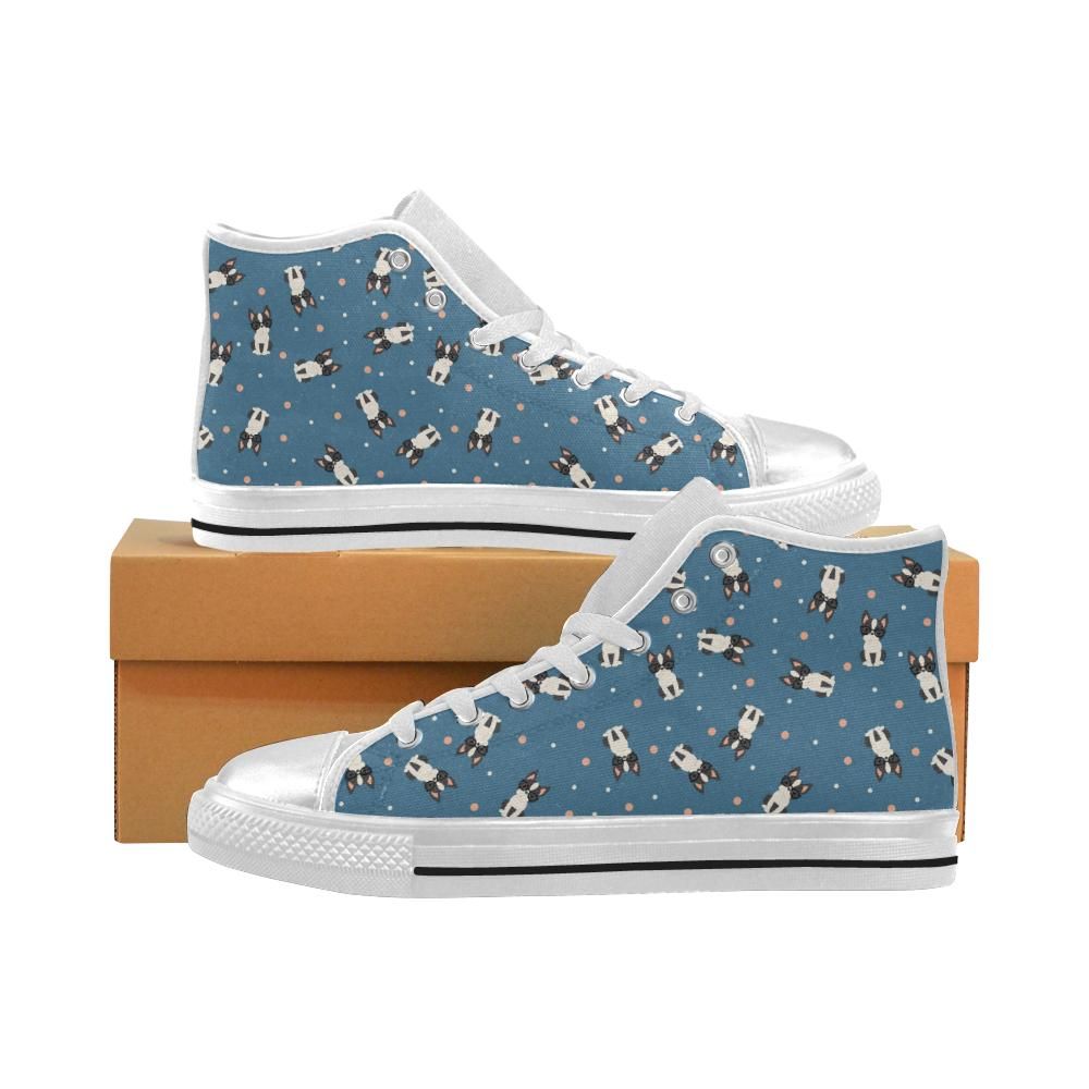 Cute boston terrier dog spattern Women’s High Top Shoes White