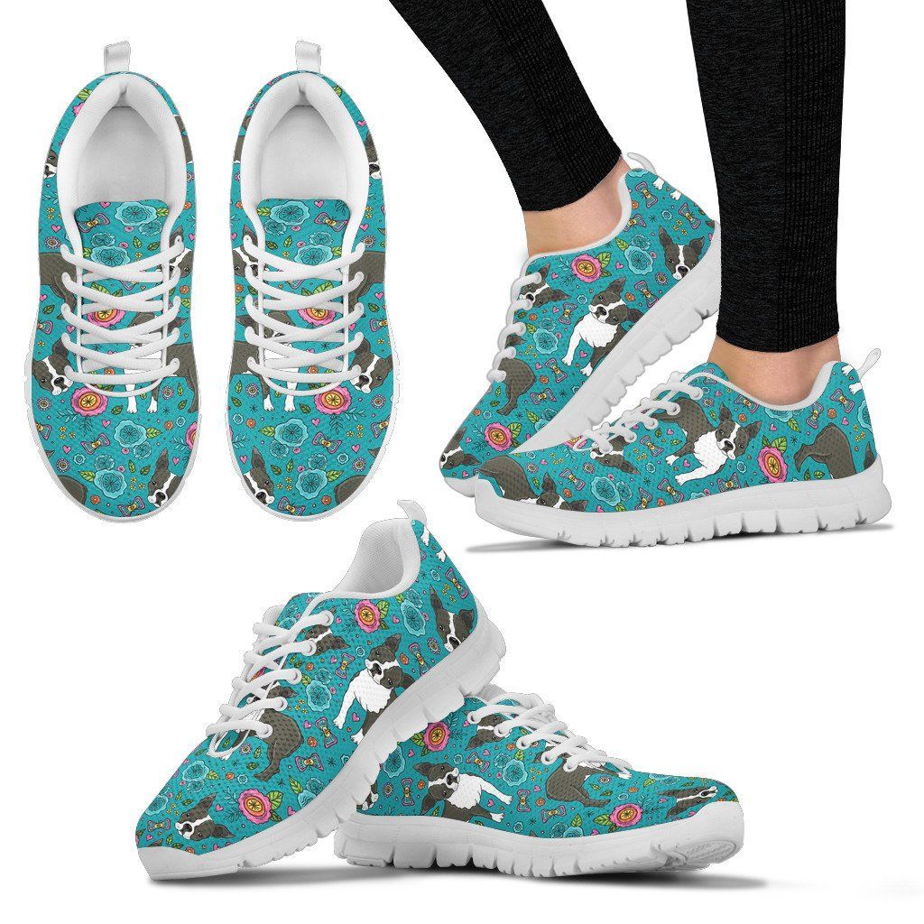 Boston Terrier Beautiful Flower Pattern Sneakers Shoes