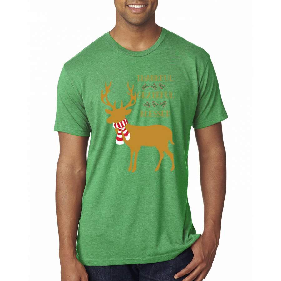 Thankful Grateful Blessed Xmas Raindeer Mistletoe Christmas Mens Premium Tri Blend T-Shirt