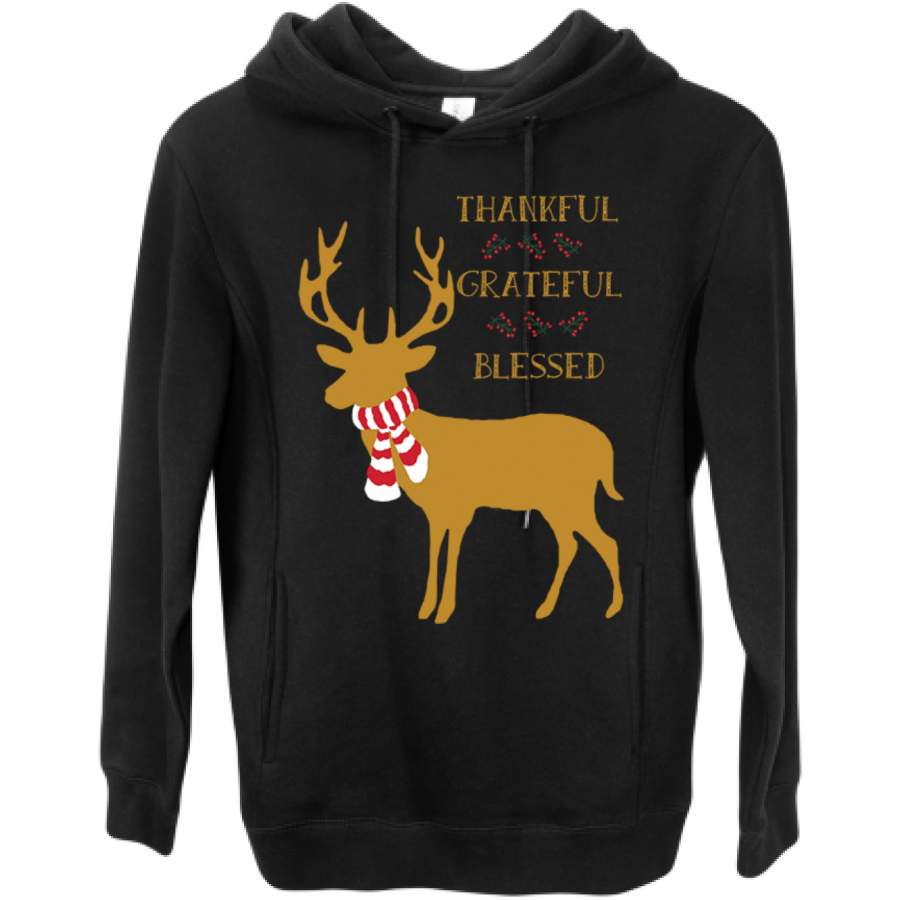 Thankful Grateful Blessed Xmas Raindeer Mistletoe Christmas Premium Graphic Hoodie Sweatshirt