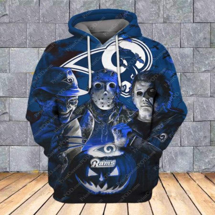 Horror Los Angeles Rams All Over Print ?C Los Angeles Rams 3D Hoodie – Los Angeles Rams With Jason Voorhees, Freddy Krueger, Michael Myers Hoodie