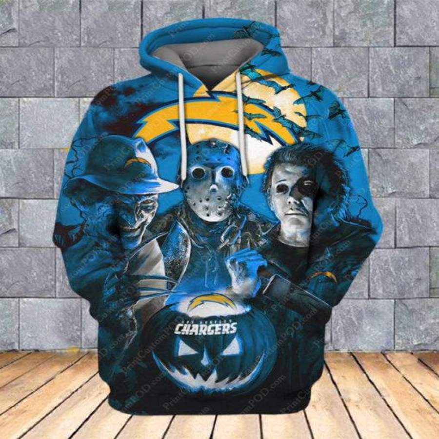 Horror Los Angeles Chargers All Over Print ?C Los Angeles Chargers 3D Hoodie – Los Angeles Chargers With Jason Voorhees, Freddy Krueger, Michael Myers Hoodie