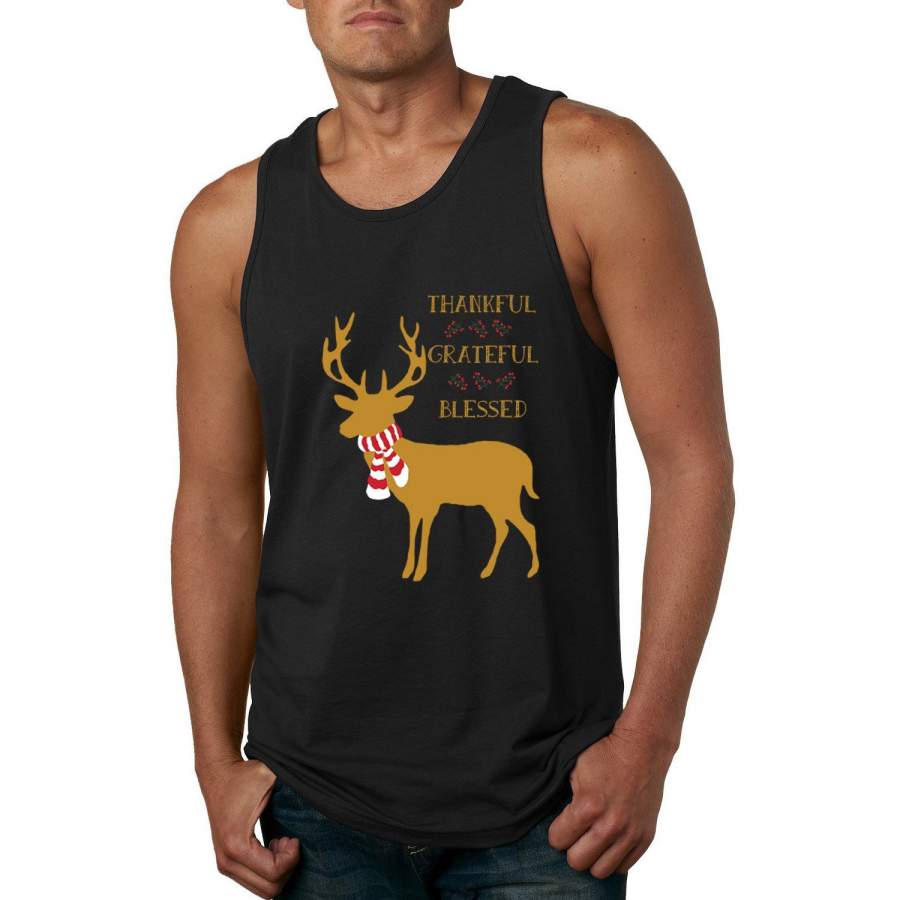 Thankful Grateful Blessed Xmas Raindeer Mistletoe Christmas Mens Graphic Tank Top